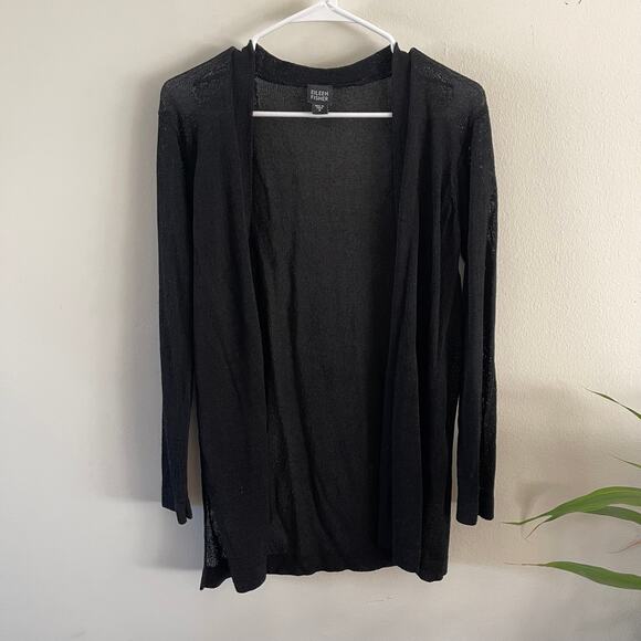 Eileen Fisher Open Front Cardigan Sweater Womens Small Black Casual Lightweight - Picture 1 of 7
